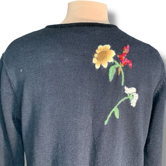 Vintage Y2K Embroidered Cardigan Sweater Dark Floral Pattern Cropped Knit Large - Picture 7 of 13